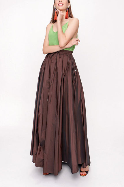 Dark Brown Pleated maxi skirt 81206