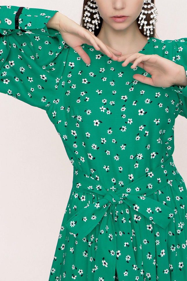 Yeşil Kadife Biye Detaylı Elbise 94012