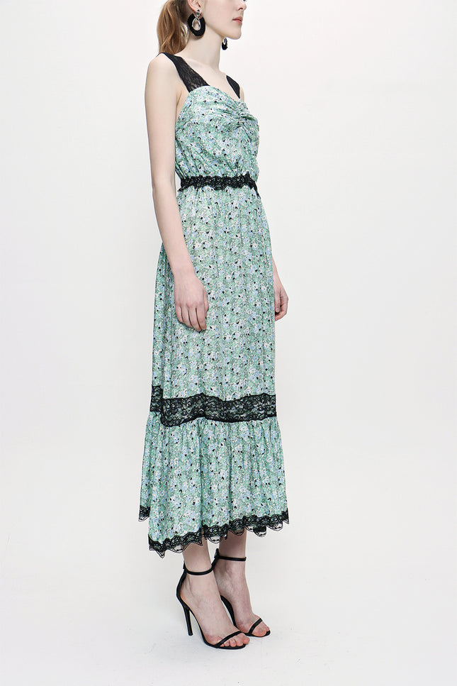 Green Sleevless Lace dress 93799