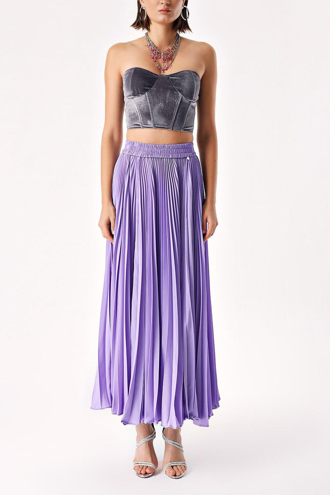 Lilac Pleated long skirt with button detail 81225