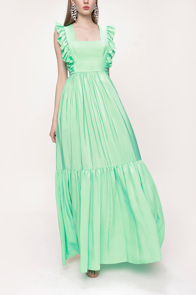 Green Sleeveless ruffled dress 93562
