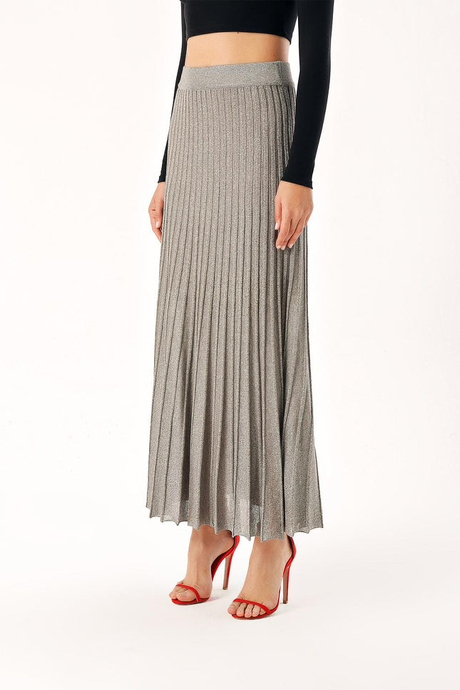 Anthracite Lined pleated midi knit skirt 28854