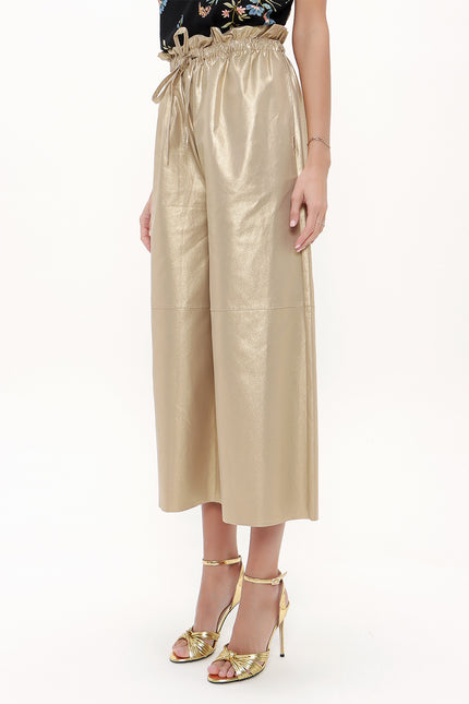 Gold Elastic waist wide cut pants 41510