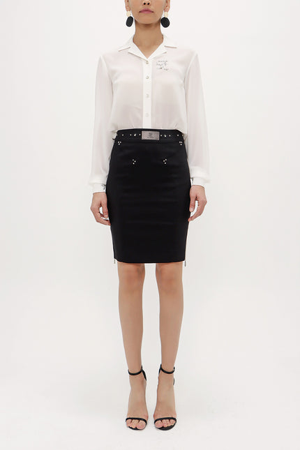 Black Slim fit cotton skirt 80498