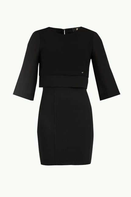 Black Chiffon fabric mix  mini dress  91471