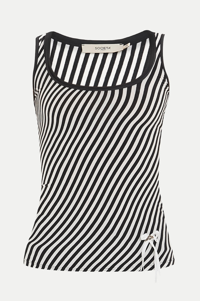 Black White Sleeveless knitwear blouse 18572