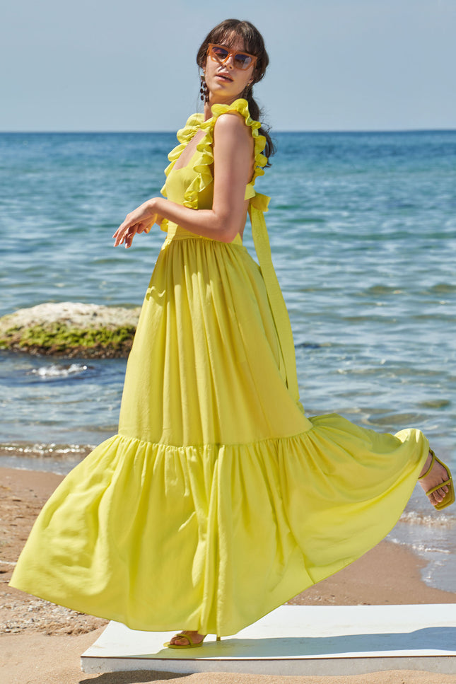 Yellow Sleeveless ruffled dress 93562