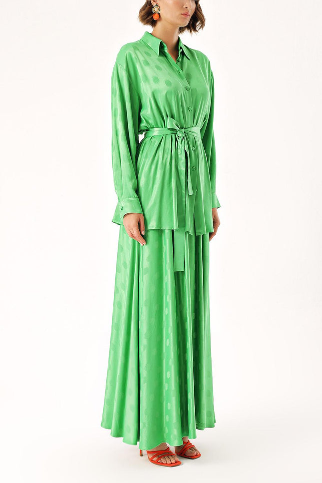 Green Double suit with elastic waist skirt 12323