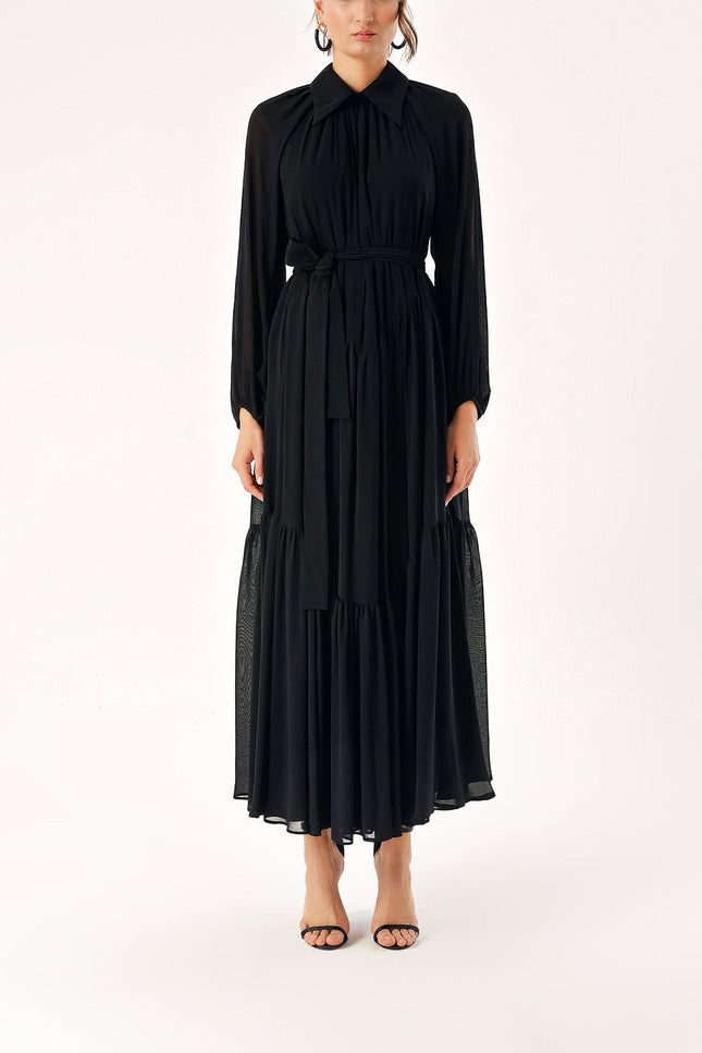 Black Pleated long dress 94337