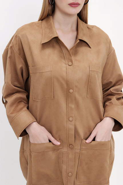 Camel Hair Snap-fastened suede shirt  10806