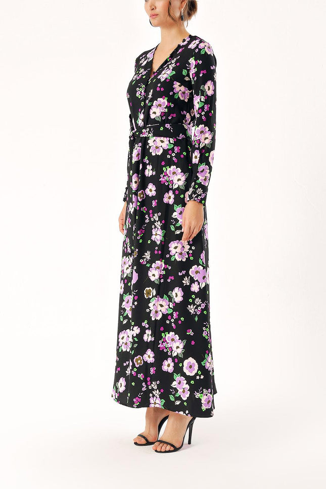 Patterned Long dress with button detail 94348