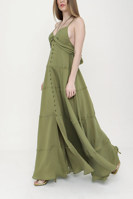 Green V neck sleeveless dress 93563