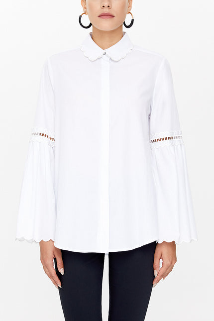 White Embroidery detail  poplın shirt  10692