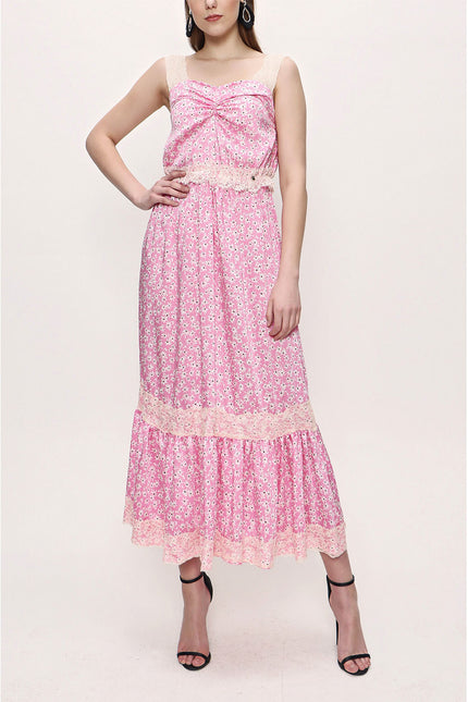 Pink Sleevless Lace dress 93799