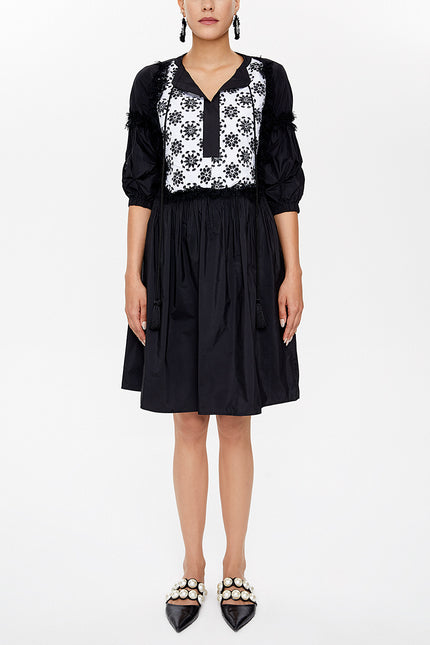 Black Pleated lace mini dress 92459