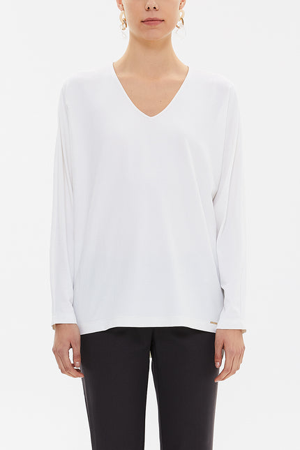 White V-neck  wide cut blouse  19784