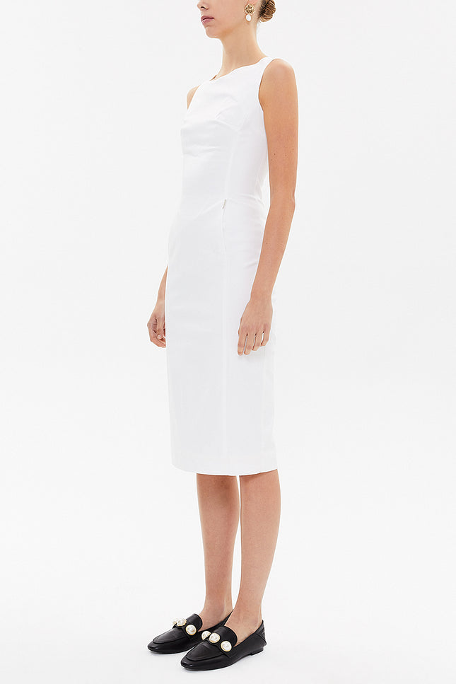 White Zipped Slim fit midi dress 92363