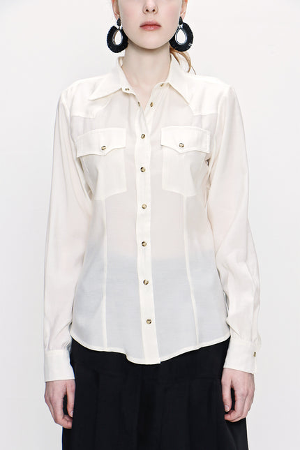 Ecru Snap-fastened fitted waist shirt  10759